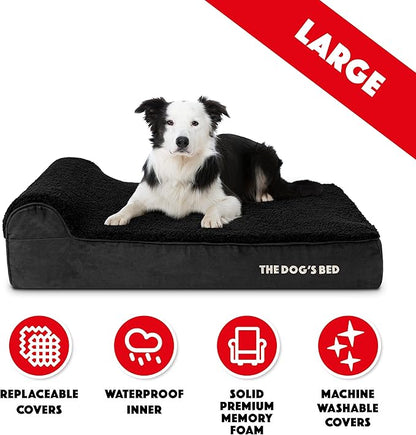 The Dog’s Bed Orthopedic Headrest Dog Bed Large Black Plush, Memory Foam, Pain Relief for Arthritis, Hip & Elbow Dysplasia, Post Surgery, Lameness, Waterproof Washable Cover