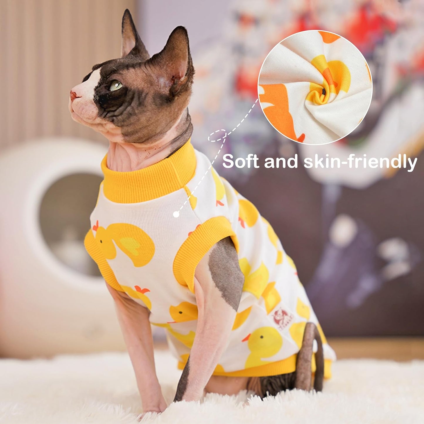 PUMYPOREITY Sphynx Cat Clothes: Stretchy Sweater, Soft Hairless Shirt, Pullover Pajamas, Turtleneck for Sphynx Cornish Rex, Devon Rex - Yellow, M