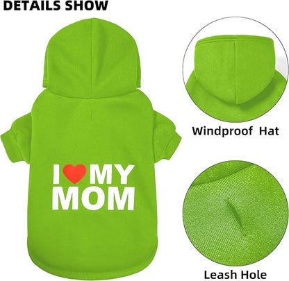 GreenJoy Dog Sweater Dog Hoodie Cold Weather Coat Hooded Sweatshirt for Puppies,Cats, Small Medium Large Dogs (Green(I Love My Mom), Medium)