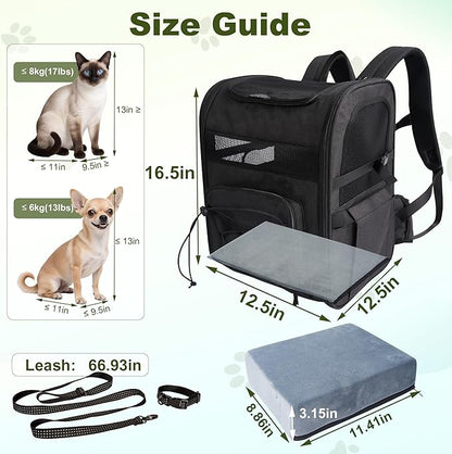 Dog Carrier Backpack for Small Dogs – Breathable and Comfortable Pet Travel Bag with, Safety Buckle and Adjustable Straps, Ideal for Hiking and Outdoor Adventures, Elevated Pad, Black