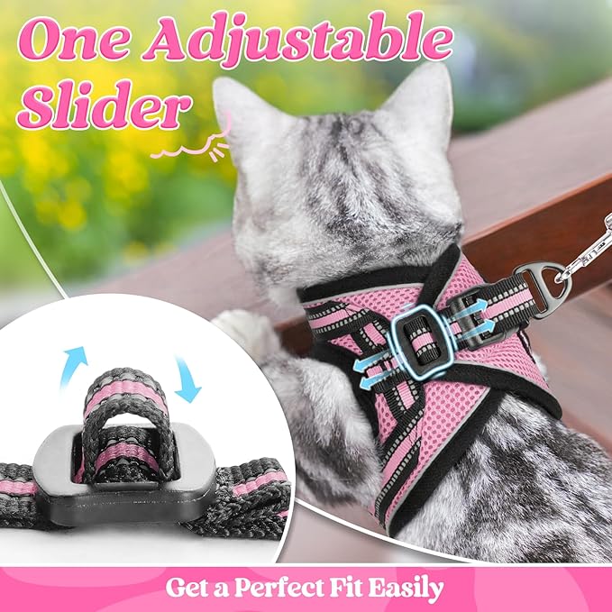 rabbitgoo Cat Harness and Leash Set for Walking Escape Proof, Adjustable Soft Kittens Vest with Reflective Strip for Cats, Comfortable Outdoor Vest, Pink, L