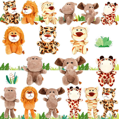 HyDren 18 Pcs Small Safari Stuffed Animals Bulk 4.8 Inch Jungle Animal Mini Plush Toy Lion Tiger Elephant Giraffe Leopard Monkey Figures for Summer, Baby Shower, Birthday Party(Cute Style)