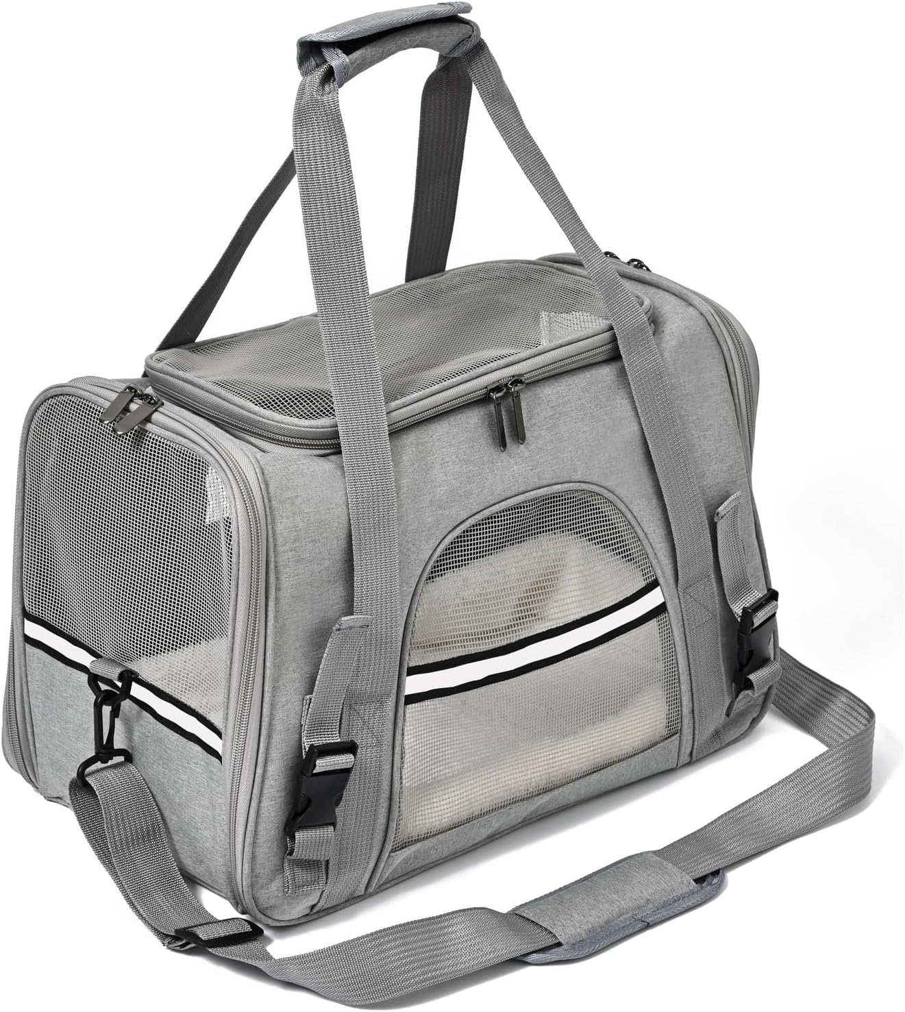 Dog Cat Carrier Soft for Small Pet Up to 16 Lbs TSA Airline Approved Travel Carrier Collapsible Puppy Car Mesh Bag 17.5 * 10.2 * 11.4 inch - Grey