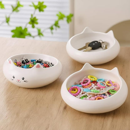 Key Holder Bowl, Home Decor, Desk Decor & Gifts for Girls, Cat Bowls, Ceramic Cat Food Bowl, Cute Kitten Water Bowls with 7.1oz Capacity, Cats Deals, Whisker Fatigue Friendly, Multi-Use