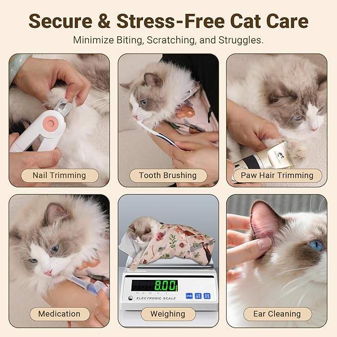 Cat Grooming Wrap Cat Wrap for Cutting Nails, 31.5" Cat Wrap for Grooming, Cat Restraint for Nail Clipping, Multifunctional Swaddle Wrap Pet Tool, Cat Burrito Wrap