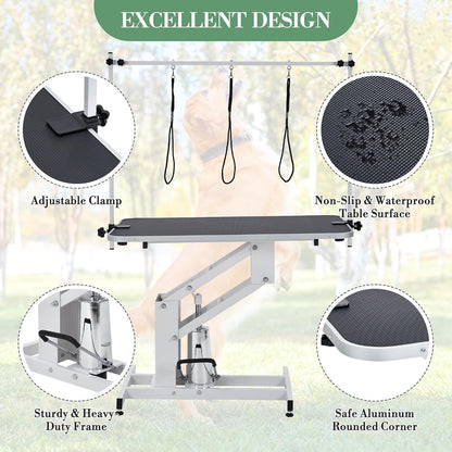 43.3" Hydraulic Grooming Table for Dogs-350LBS Electric Dog Grooming Table,22''-39'' Adjustable Height with Arm & Noose