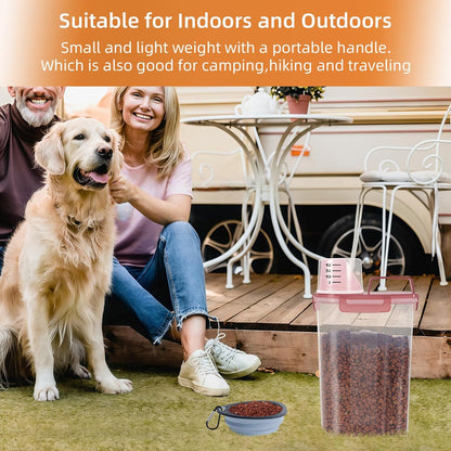 3-5Lbs Small Cat Dog Food Storage Containers BPA Free, Airtight Pet Food Storage Containers with Large Pour Spout/1 Measuring Cup/ 4 Safety Locks and double-layer silicone strip (Clear PInk&1)