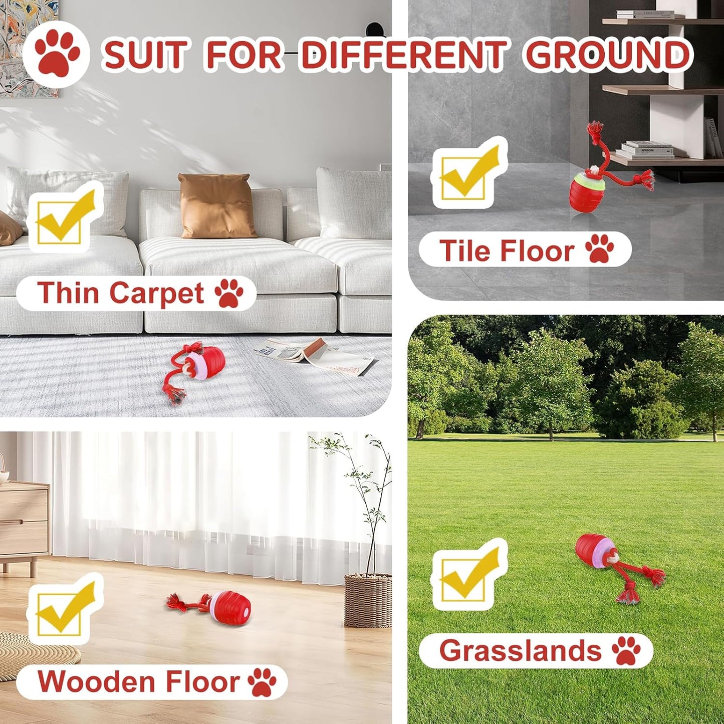 Interactive Dog Toys, [2025 Newly Upgraded] Interactive Dog Ball for Medium/Large Dogs, Automatic Moving Dogs Toy Wicked Ball for Boredom & Training, Play Music, USB Rechargeable(Red)