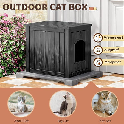 KAMABOKO Outdoor Cat House, Weatherproof PP Plastic Cat Shelter for Indoor & Outdoor Use, Durable All-Season Pet House for Feral & Stray Cats, Black