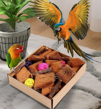 Kyouki Bird Toy for Parrots，Cockatiels, Budgies, Conures, Macaws, Lovebirds, Amazons and Other Small/Medium/Large Birds - Chewable & Shreddable Natural Coconut Husk Enrichment Toy (Medium DIY)