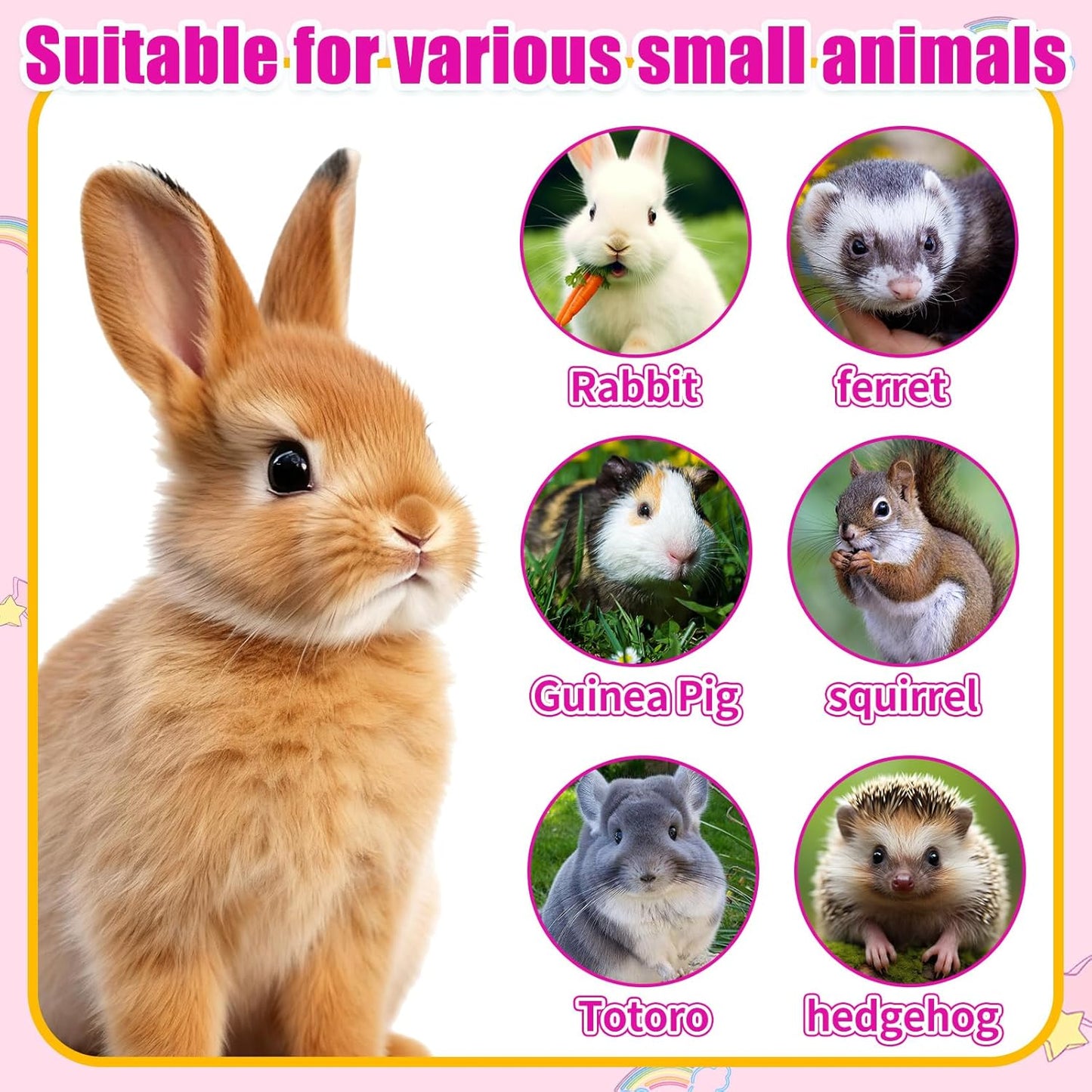 2 in 1 Guinea Pig Food Water Dispenser, Rabbit Water Bottle Leak-Proof, 2 in 1 No-Drip Automatic Dispenser for Guinea Pig Cage, Chinchilla, Ferret, Hamster Small Animal Waterer (Pink, 2 in 1)