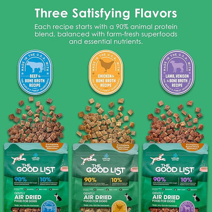 Farmland Traditions The Good List Air-Dried Dog Food, Premium Lamb, Venison, & Bone Broth for Dogs, Protein Rich & Grain-Free Nutrition, 1 Pound Bag