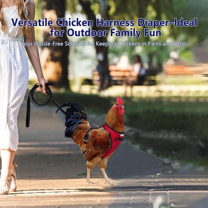 Adjustable Chicken Harness Diaper (5.4ft Leash) – Breathable & Washable Secure Training for Hens, Ducks & Chicks | Outdoor Walking & Discipline Solution,red