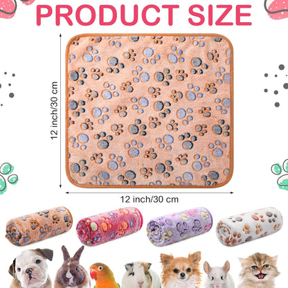 Tudomro 8 Pcs Guinea Pig Blankets Absorbent Washable Animal Fleece Bedding Cage Liners Waterproof Reusable Pet Pee Sleep Mat Pad Cover for Chinchilla Hamster Ferret(Paw,12 x 12 Inch)