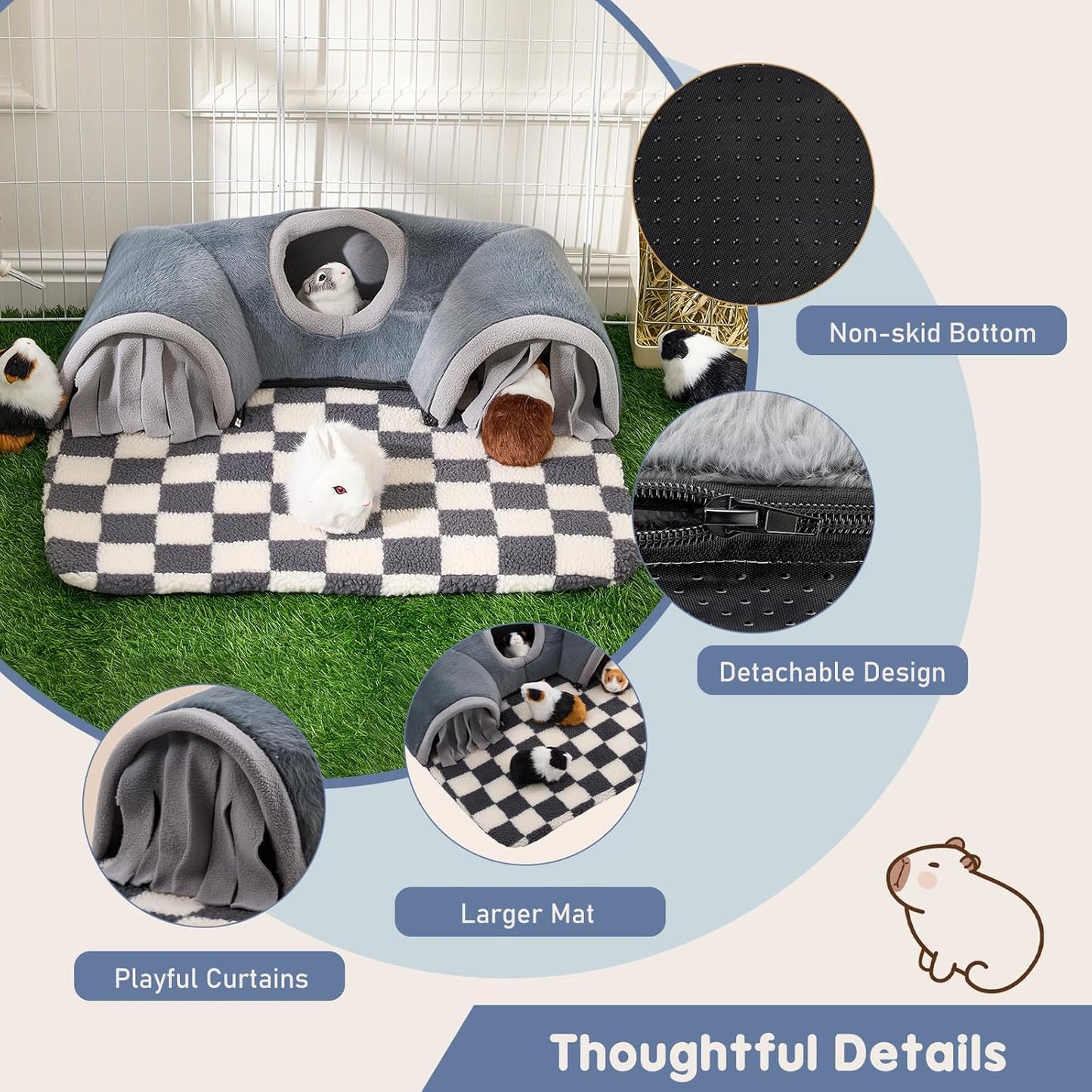 Avont Guinea Pig Hideout Tunnel, Large Hideaway Play Tube Toys Mat for Small Animal Dwarf Rabbits Chinchillas Hamsters Hedgehogs Ferrets Bearded Dragons and Rats -Grey