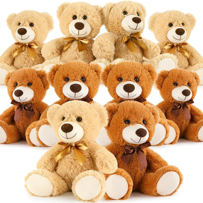 MorisMos 10Pcs Teddy Bears Bulk Baby Shower, 14inch Cute Teddy Bear Stuffed Animals Plush, Small Stuffed Bears on Centerpiece Baby Shower, Brown, Dark Brown