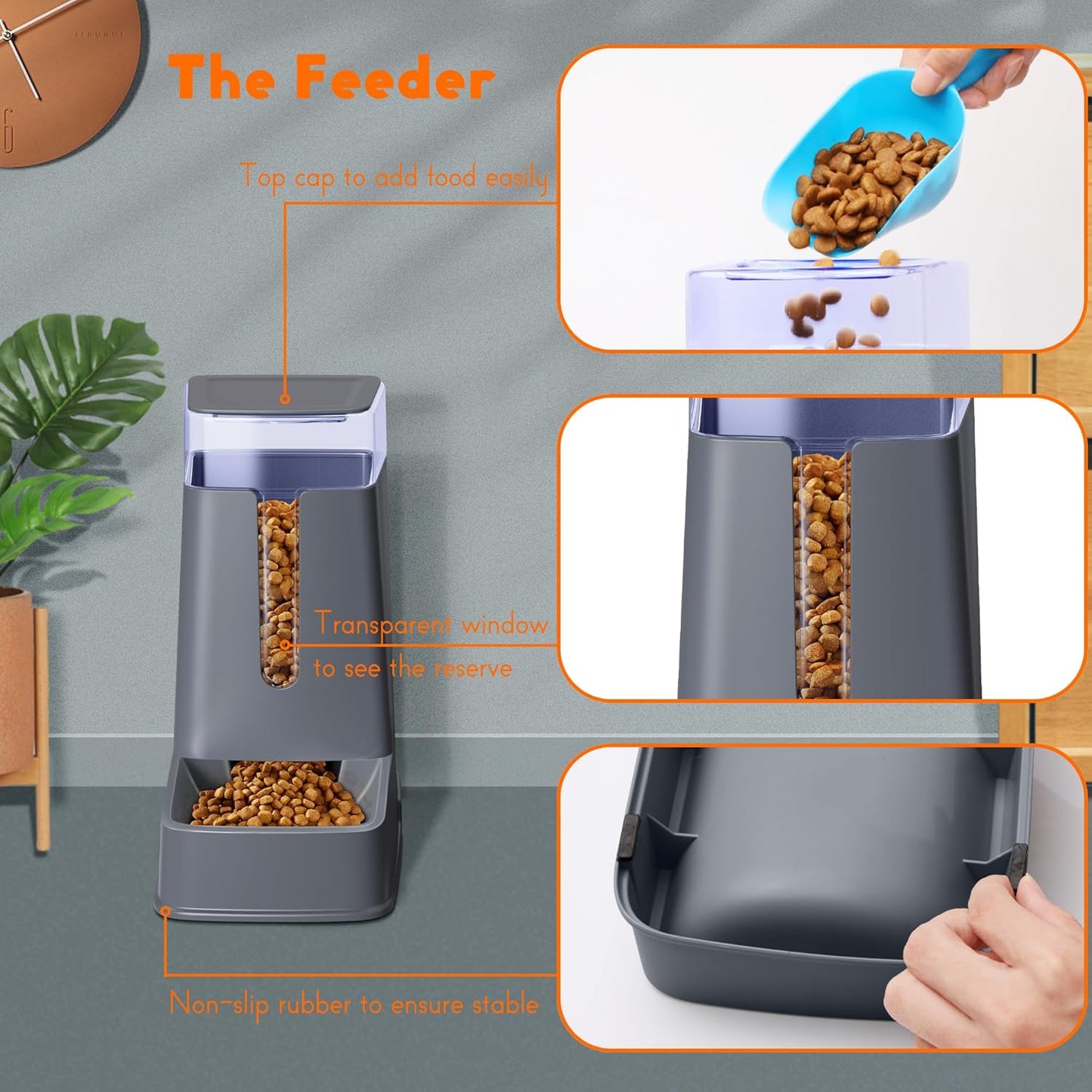 2 Packs Automatic Cat Feeder and Waterer, Gravity Dog Food and Water Dispenser Set for Small Medium Big Pets Cats Dogs Puppy Kitten, 1 Gallon x 2