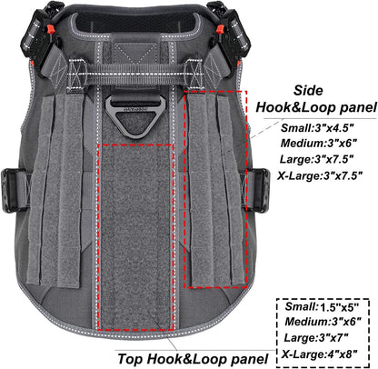 ICEFANG Tactical Dog Harness, Large Size,2X Metal Buckle,Working Dog MOLLE Vest with Handle,No Pulling Front Leash Clip,Hook and Loop Panel (Grey,L (Pack of 1))