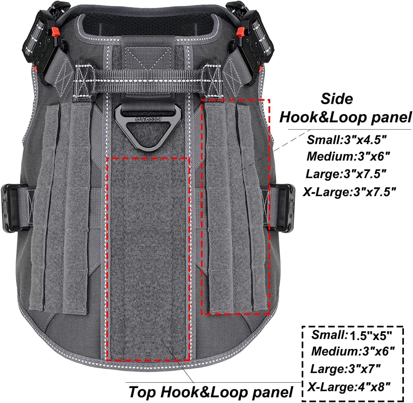 ICEFANG Tactical Dog Harness, X-Large Size,2X Metal Buckle,Working Dog MOLLE Vest with Handle,No Pulling Front Leash Clip,Hook and Loop Panel (Grey,XL (Pack of 1))