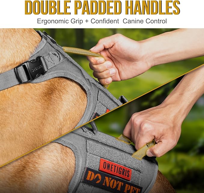 OneTigris Tactical Large Dog Harness, 5X Metal Buckled No Pull Service Dog Harness Vest with Hook & Loop Panels, Military Heavy Duty Dog Vest for Walking Hiking Training