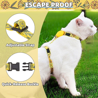 PUPTECK Adjustable Cat Harness and Leash Set Escape Proof Kitten Strap Collar for Walking Travel, Floral Pattern