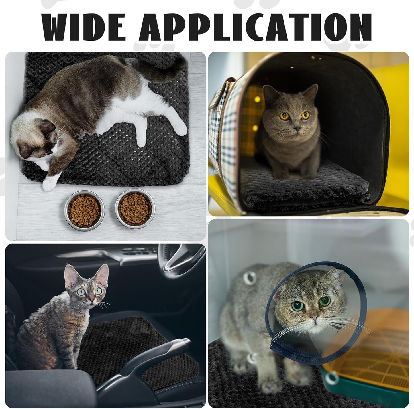 4 Pcs Self Heating Cat Pad Self Warming Cat Bed Dog Heating Pad Washable Thermal Pet Mat for Indoor Outdoor Pet 16 x 20 Inch Removable Non Slip(Black)