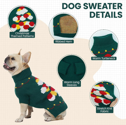 BRKURLEG Dog Sweaters, Christmas Dog Sweaters for Medium Dogs, Turtleneck Warm Pet Sweater for Cold Weather, Xmas, New Year, Pet Winter Knitted Sweatshirt Outfit for French Bulldog,Pug (Green, M)