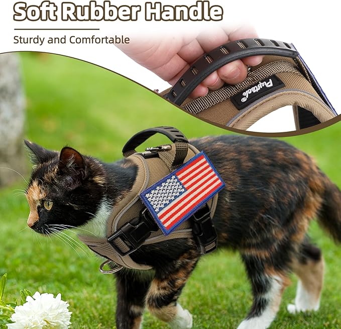 PUPTECK Tactical Cat Harness and Leash Set Escape Proof, Adjustable Reflective Kitten Jacket Easy Control, Pet Vest Harness for Cats Small Dogs Puppies Walking and Travel