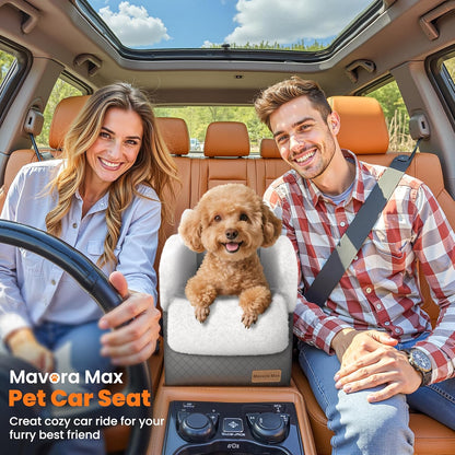 Portable Small Dog Seat for Car, Luxury Center Console Dog Car Seat Booster with Safety Tethers, Auti-Collapse Pet Travel Carseat for SUV, Truck (Dark Grey/White)