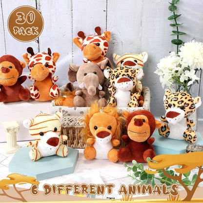 30 Pieces Small Stuffed Jungle Animals, Mini Stuffed Safari Animals Toys, 4.8 Inch Plush Lion Tiger, Elephant Giraffe Leopard Monkey for Baby Shower Safari Jungle Themed Party