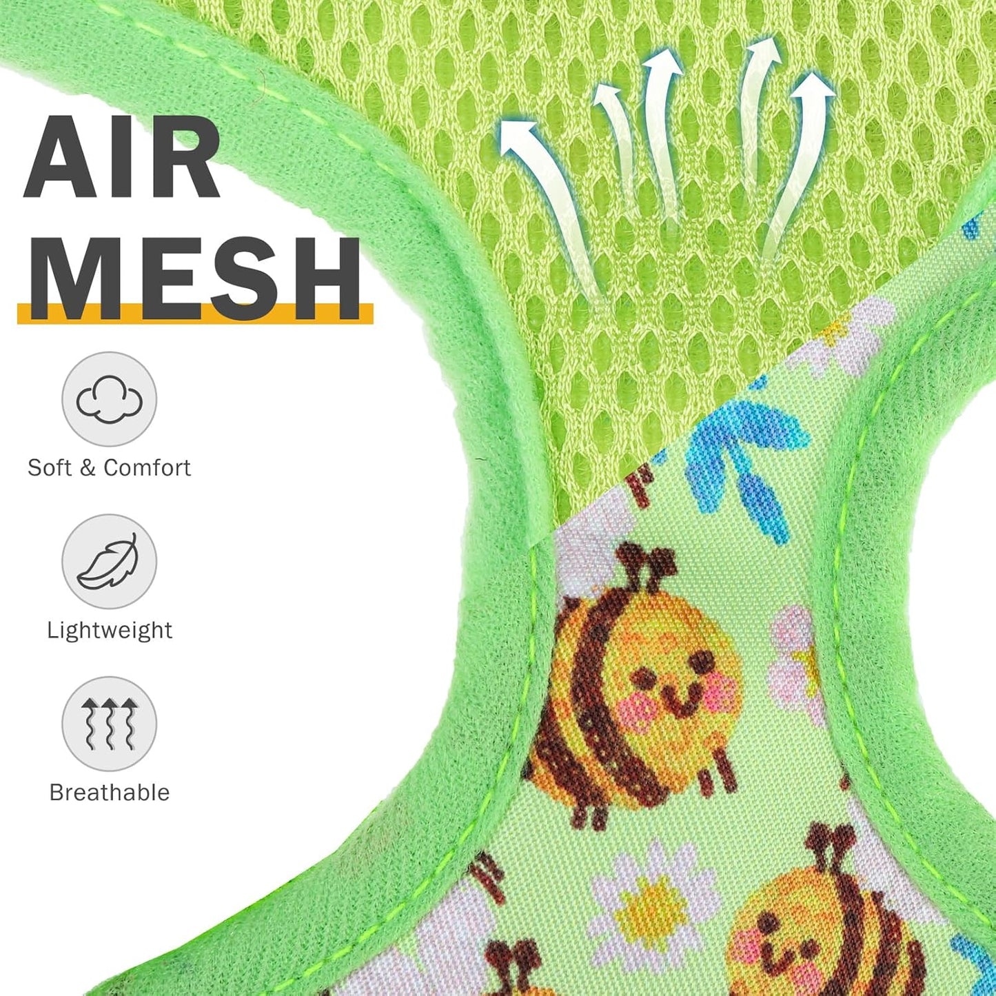 SCENEREAL Small Dog Harness and Leash Collar Set - No Pull Dog Harness for Small & Medium Sized Dogs - Soft Mesh Vest for Puppies, Chihuahua, Yorkie, Spring Summer Hiking Walking, Green Bee M