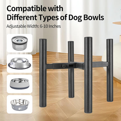 Lifted Dog Bowl Stand - Without Bowls, Single Raise Pet Food Table Adjustable Wide 6-10", Tall 8 10 12" - Bowl Stand Size Optional, Dog Bowls Holder Elevated for Small Medium Large Dogs Breed