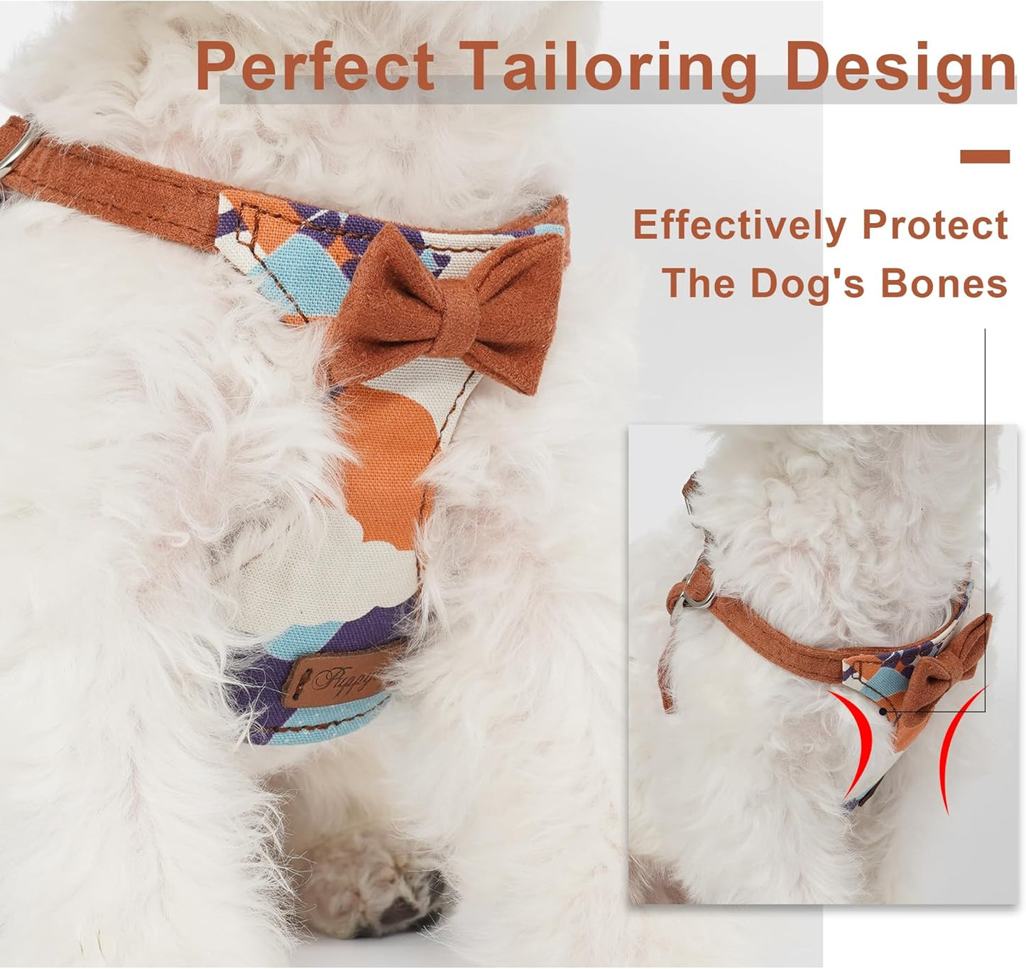 Puppytie No Pull Small Dog Harness with Multifunction Dog Leash,Lightweight Soft Adjustable No Choke Escape Proof Pet Harness Vest Pet Harness Vest,Suede Bow Brown,S