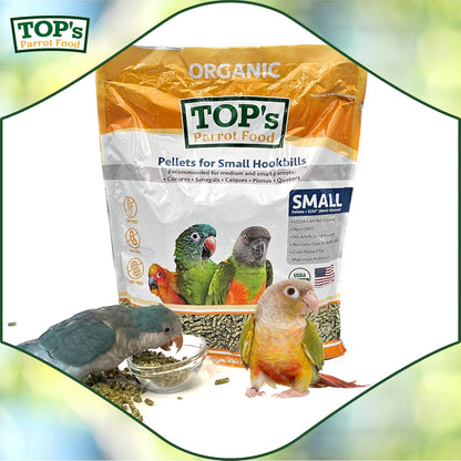TOP's Parrot Food Bird Pellets for Small Hookbills - Non-GMO, Peanut Soy & Corn Free, USDA Organic Certified (4lbs)