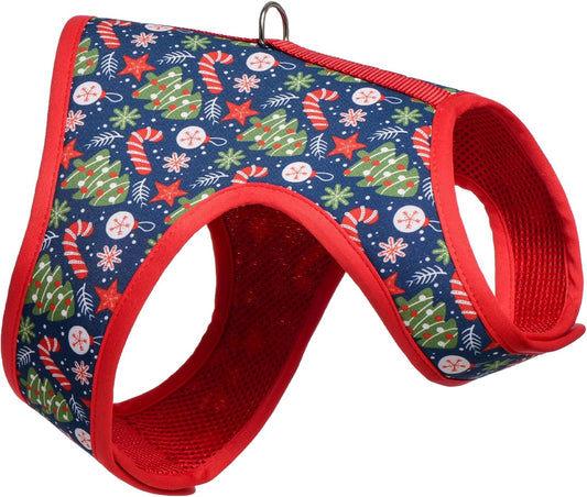 Mile High Life Velcro Dog Harness, Air Mesh Floral Vest Harness for 20 lbs Small Dogs & Cats, Easy Get on Adjustable Easy Closures Both Neck and Chest(Red Tree, S Chest 16"-18")