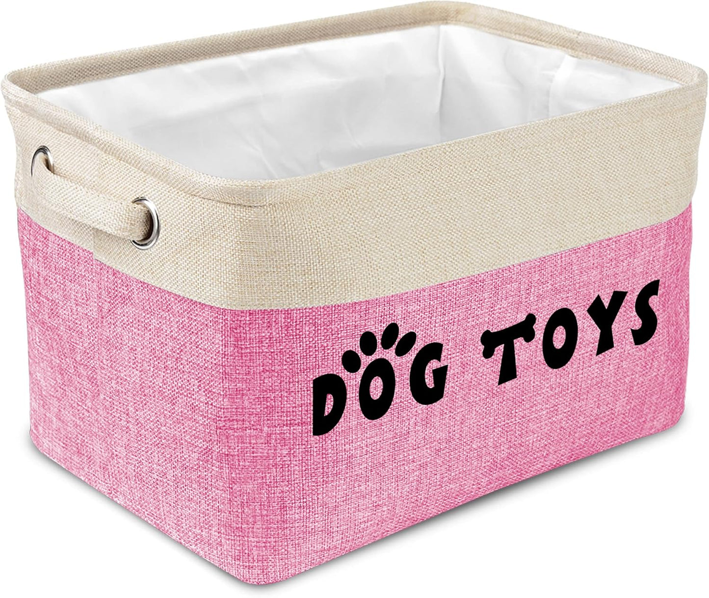 PET ARTIST Dog Toy Basket, Collapsible Dog Toy Bin Box with Comfortable Handles, Large Pet Toy Storage Organizer for Accessories, Toys, Coat & Clothing, Blanket & Leash, Pink, 15"x11"x9"