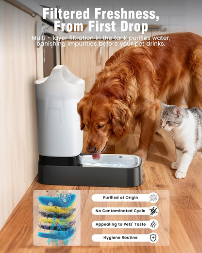Automatic Dog Water Bowl Dispenser - with Filter 2.4 Gallon Stainless Steel Gravity Pet Water Feeder with Ergonomic Handle Design Anti Splash Drinking Bowl Easy to Clean Multi Pet Use