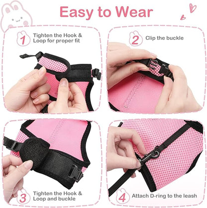 PETTOM Bunny Rabbit Harness with Stretchy Leash Cute Adjustable Buckle Breathable Mesh Vest for Kitten Small Pets Walking (Pink,XL)