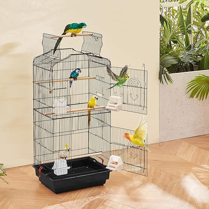 VEVOR 41-inch Open Top Large Parrot Bird Cage, Hanging Bird Cage for Parakeets Finches Canaries Lovebirds Cockatiels Budgies Small Quaker Conures Travel Pet Flight Birdcage with Swing and Perch