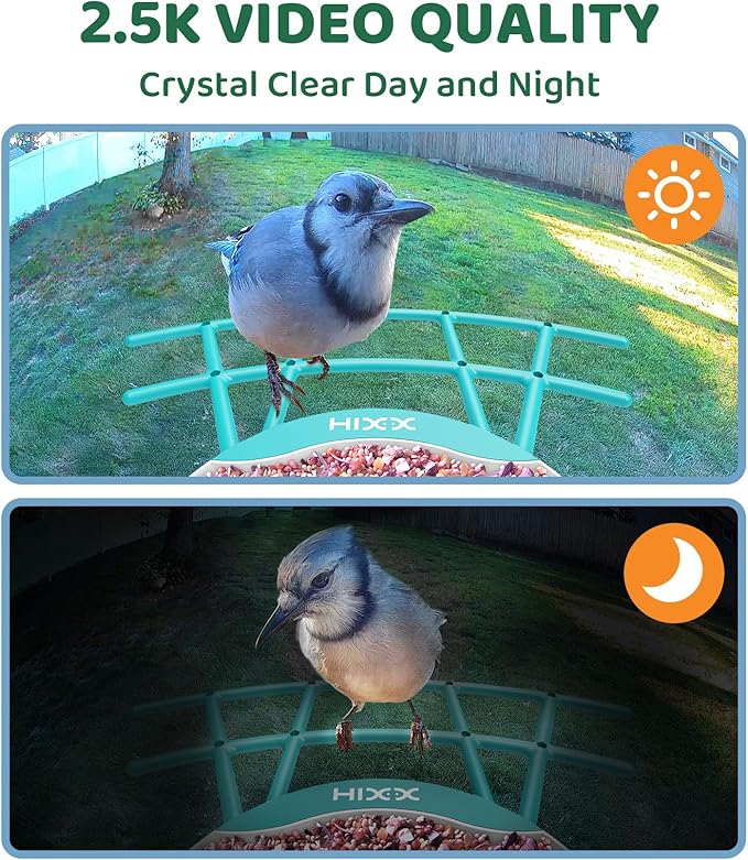 HIXX Smart Bird Feeder with Camera, AI Identify Birds & Auto Capture, 2K HD Live Camera Birdwatching with Color Night Vision for Bird Lovers Gifts (Blue)