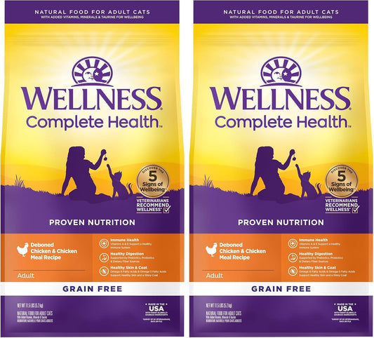 Wellness Natural Pet Food Complete Health Natural Grain Free Deboned Chicken & Chicken Meal Dry Cat Food, 11.5 Pound Bag (Pack of 2)
