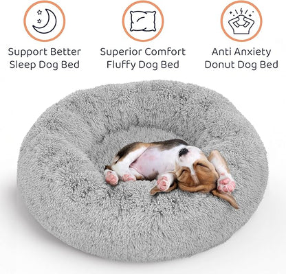 Donut Dog Bed - Premium Comfort for Anxiety Relief - Fluffy & Calming Design with Ultra-Plush Support | Cozy Round Dog Bed with Super Soft Circle Style