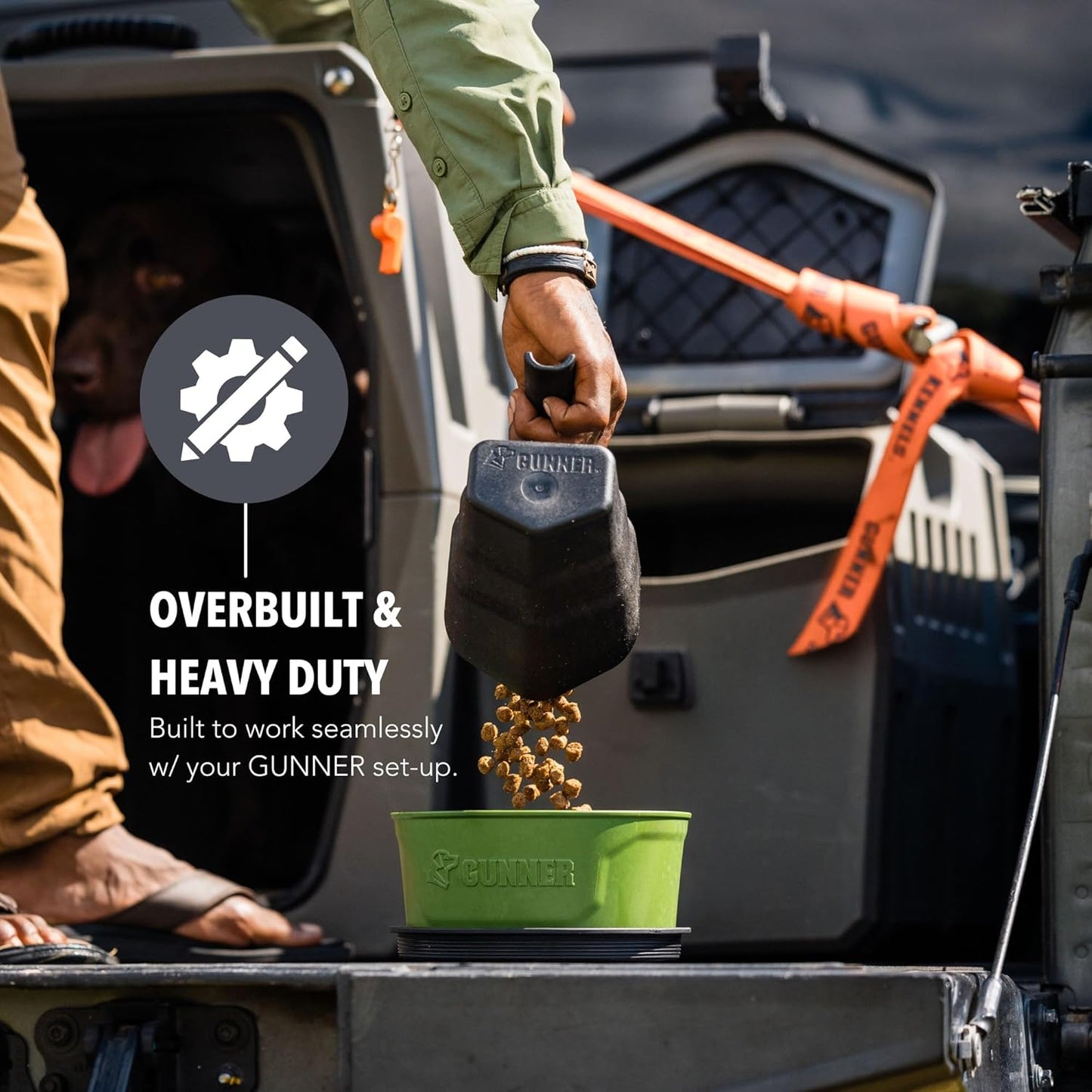 GUNNER Dog Measuring Food Scoop, Ergonomic No-Slip Grip, 3 Cup Pour Scooper, Good for Scooping Ice & Animal Feeds, Heavy Duty Material, Measuring Cup Markers Inside for Perfect Proportion Every Scoop