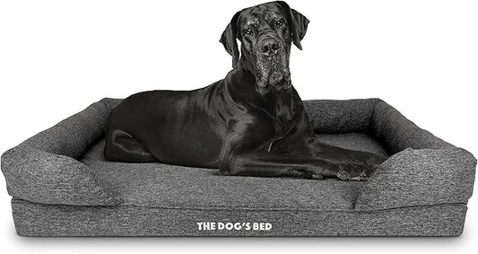 The Dog’s Bed, XXL Grey Linen, Memory Foam, Pain Relief: Arthritis, Hip & Elbow Dysplasia, Post Surgery, Lameness, Supportive, Calming, Waterproof Washable Cover