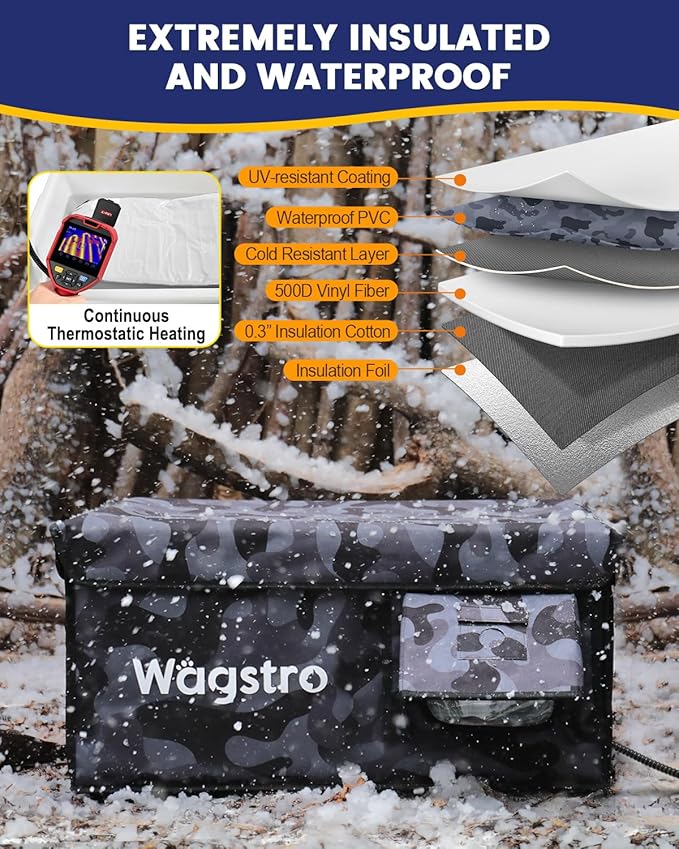 Heated Cat House for Outside, Waterproof Awning & Escape Door Heated Cat Houses for Indoor/Outdoor Cats in Winter, Elevated & Insulated Outdoor Cat Shelter for Feral Cat