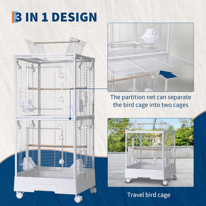 GarveeHome Small Bird Cage with Wheels, 40 Inch Parakeet Cage with Top Stand, 3 in 1 Bird Carrier for Parakeets, Canaries, Lovebirds, Small Quaker, Cockatiels, Budgie, Green Cheek,Conure