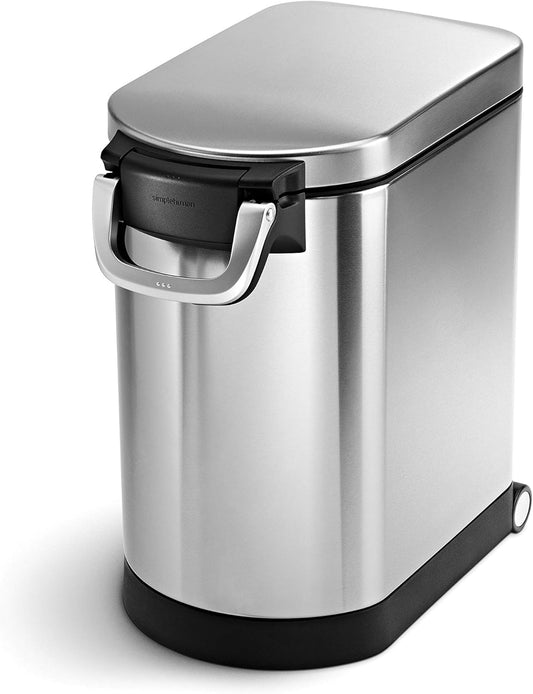 simplehuman 25 Liter, 27 lb / 12.2 kg Medium Pet Food Storage Container for Dog Food, Cat Food, and Bird Feed, Brushed Stainless Steel