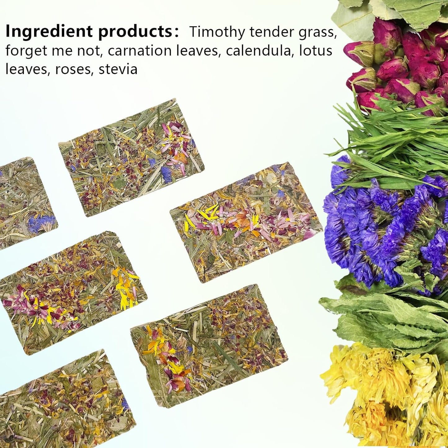 Hamiledyi Rabbit Chew Toys 15 Pieces Natural Timothy Hay Chips Chew Treats with Herbal Floral Scent for Rabbit Guinea Pig Hamster Chinchilla