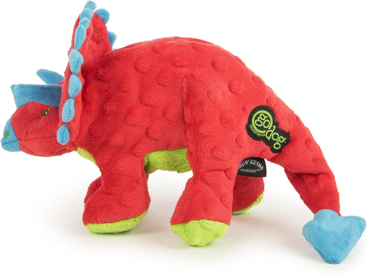 goDog Dinos Frills Squeaky Plush Dog Toy with Chew Guard Technology, Durable Fabric & Squeaker for Active Play, Red, Large