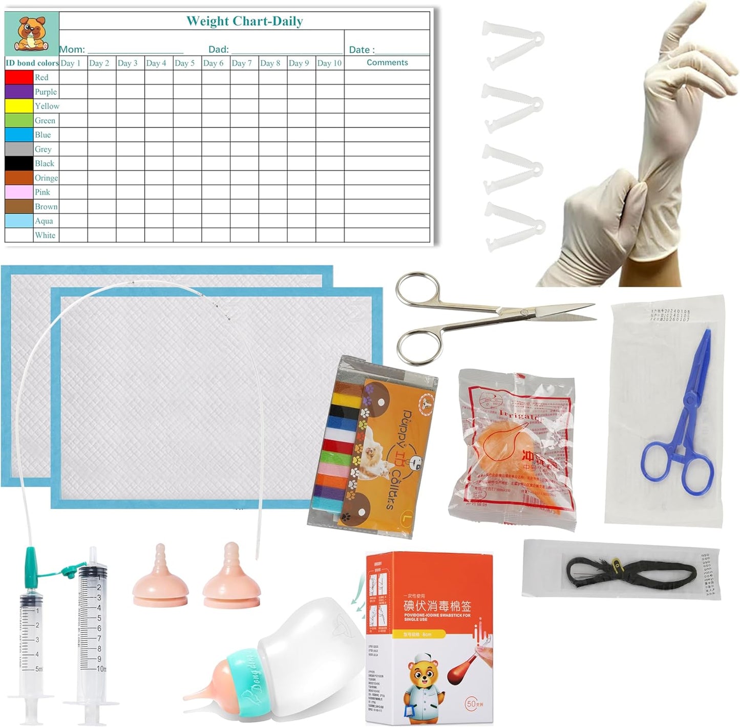 Puppy Kitten Whelping Kit, Essentials Kit for Newborn Puppies Kittens, All in One Complete with Essential Supplies for Newborn Birth